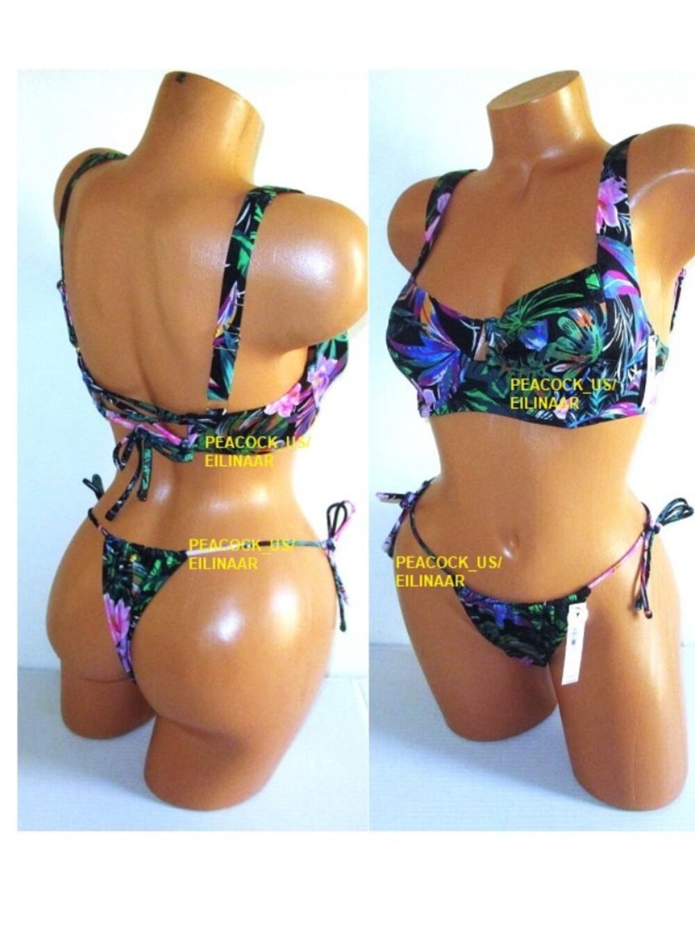 32DD/XS VICTORIA SECRET SWIM Lace Up Top Bikini Set Side Tie Thong Bottom Floral